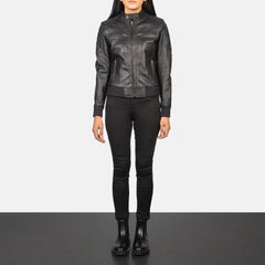 Onyx Veil Leather Bomber Jacket